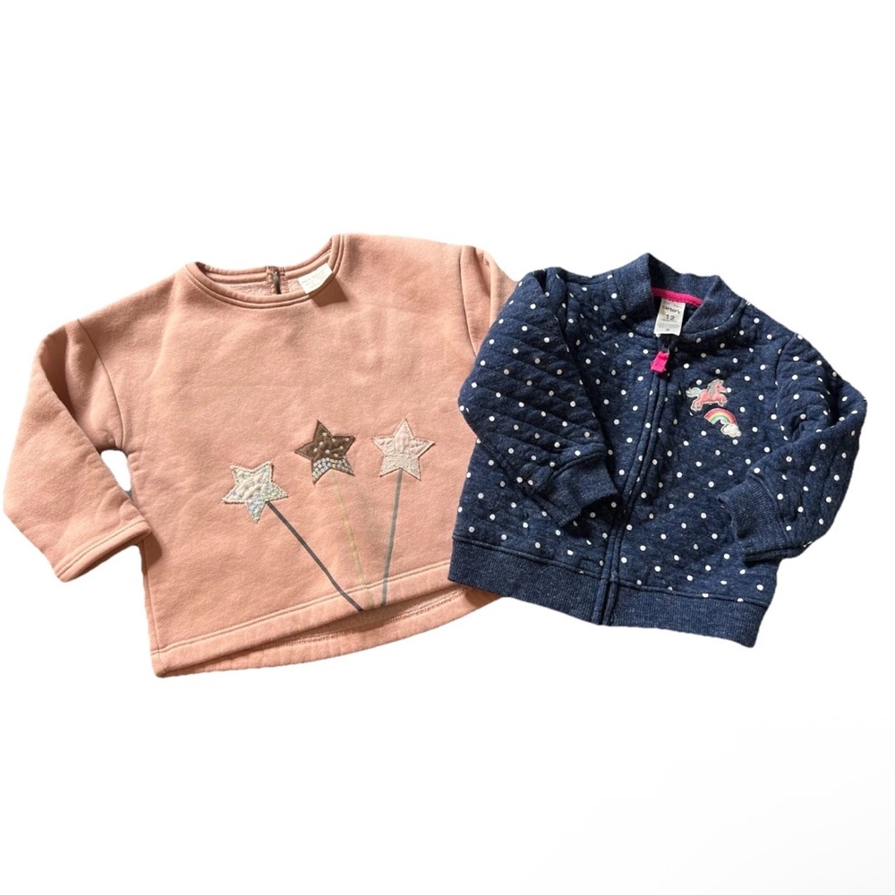 Zara Carters 2 Pc Set Sweatshirts Girl 12/12-18mo Pink Oversized Blue Unicorn